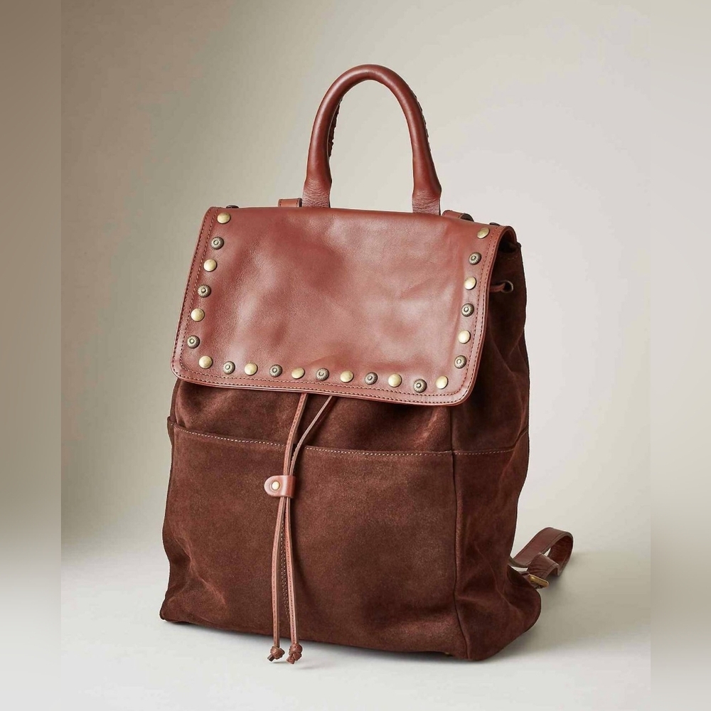 NEW SUNDANCE Simplicity Brown Leather Studded Flap Backpack